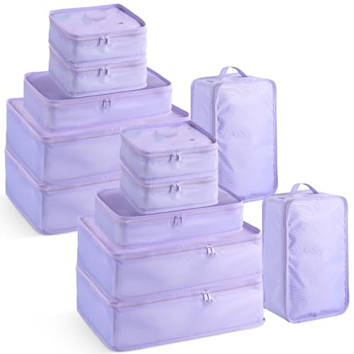 2 Packs 6 Set Travel Packing Cubes Luggage Organizer Set Lightweight Suitcase with Shoe Bag for Clothes Toiletries (2 Count)