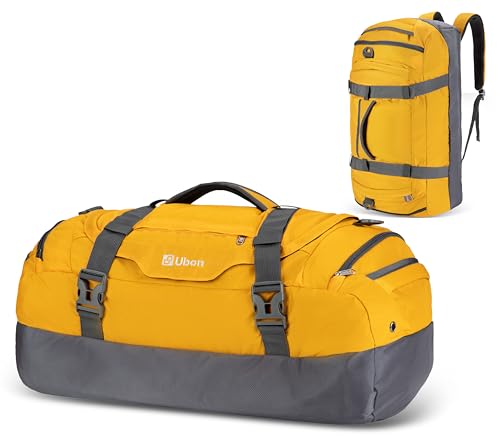 Large Duffel Backpack Gym Bag with Shoe Compartment Yellow 80L