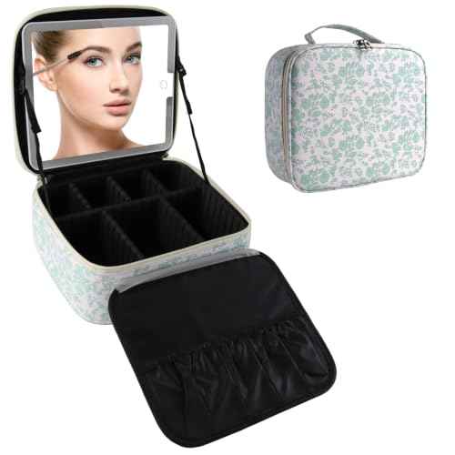 Travel Makeup Bag with LED Mirror Toiletry Bag for women with 3 Lighted Settings