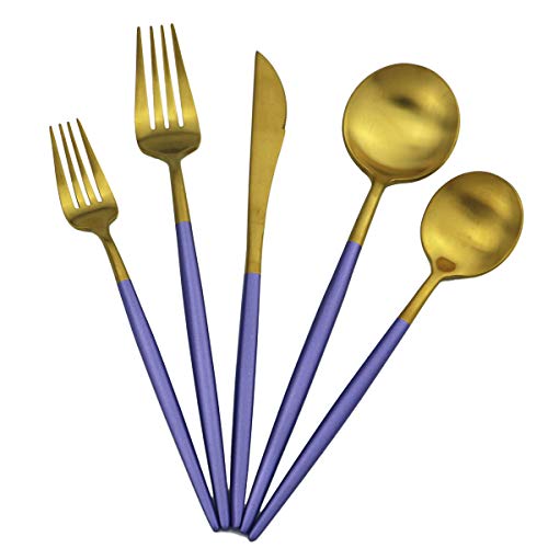 5 Piece Matte Gold Silverware Set