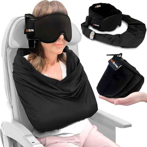2 Pack 3-in-1 Airplane Sleep Support System - Plane Sleeping Accessories with Memory Foam Long Haul Flight Pillow, Adjustable Travel Eye Mask, and Blanket-Like Body Sling - Fits in Carry On (2 Count)