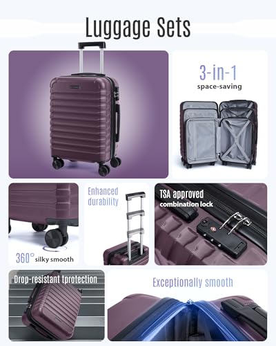 Luggage Sets 3 Pcs Suitcase with Wheels (3 Count)