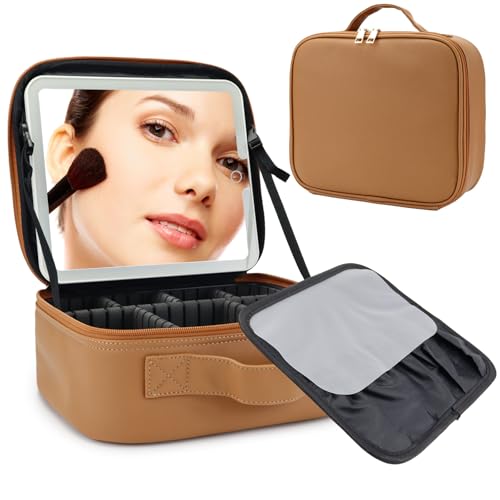 Travel Makeup Bag with LED Mirror Travel Makeup Organizer with 3 Lighted Settings