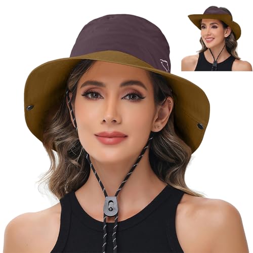 Sun Hats for Women Bucket Hat UV Protection Fishing Hat Wide Brim Safari Hats 2 in 1 Zip