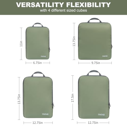 4 Set/6 Set/8 Set Compression Packing Cubes Travel Accessories Expandable Packing Organizers (Cloth Pattern, 4-Matcha Green)
