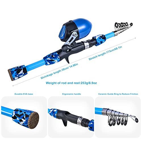 170cm 5.6ft Kids Fishing Rod Set Portable Telescopic Kids Fishing Poles with Collasible Chair Fishing Net Carrier Bag and Full Kits for Boys and GirlsBeginner and Youth