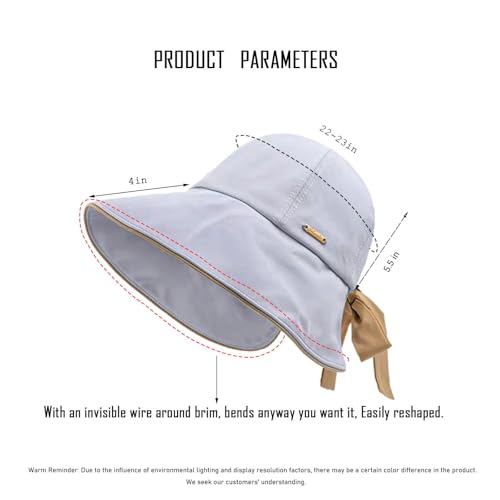 Wide Brim Hats for Woman Foldable Hats Sun Hats for Women uv Protection Bowknot Bucket hat Adjustable hat with Ponytail Hole Gery Grey