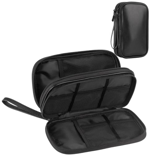 PU Leather Cable Organizer Double Layer Travel Pouch