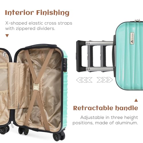 Luggage Set 3 Piece Luggage Set ABS hardshell Spinner Wheels Luggage Carry on Suitcase with Weekender bag & Toiletry bag（Mint Green (3 Count)