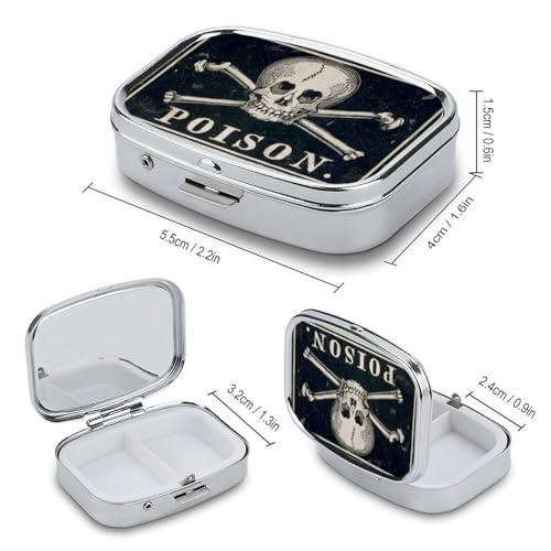Metal 2 Compartment Pill Organizer Travel Friendly Portable Compact Pill Box Cute Pill Case to Hold Vitamins