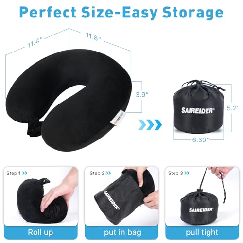 Travel Pillow 100% Pure Memory Foam Travel Neck Pillow with Storage Bag