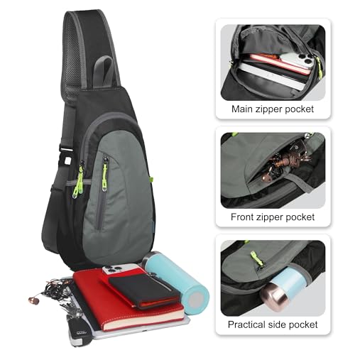Small Sling Bag Lightweight Crossbody Bag for Women Men Hiking Backpack Travel Shoulder Bag Chest Daypack for Gym Work Outdoor Sports Black Dark Grey