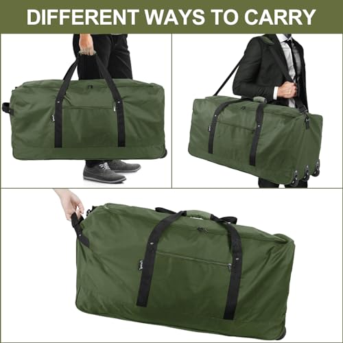 120L Foldable Rolling Duffel Bag with 3 Wheels