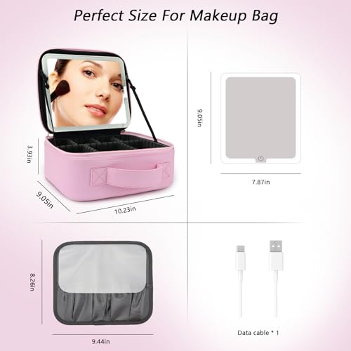 Travel Makeup Bag with LED Mirror Travel Makeup Organizer with 3 Lighted Settings
