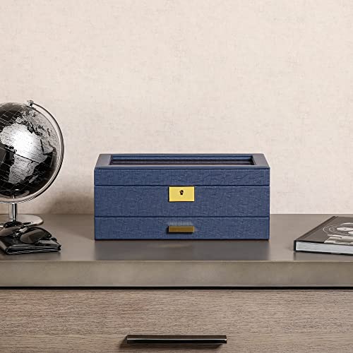 10 Slot Watch Box in Leather with Valet Drawer