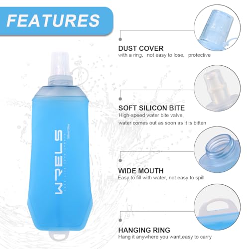 200ml/350ml/500ml Collapsible Soft Flask,BPA Free Folding Soft Water Bottle with Hanging Ring,Lightweight TPU Hydration Flask for Running Marathon Cycling Hiking(200ml-2 Packs) (2 Count)