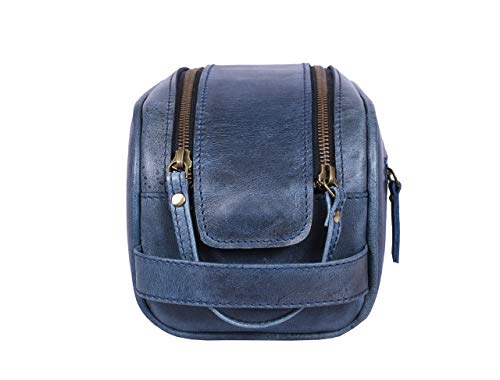 10" Premium Leather Toiletry Travel Pouch With Waterproof Lining