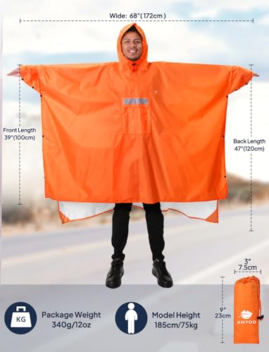 Hooded Rain Poncho for Adult Waterproof Lightweight Raincoat