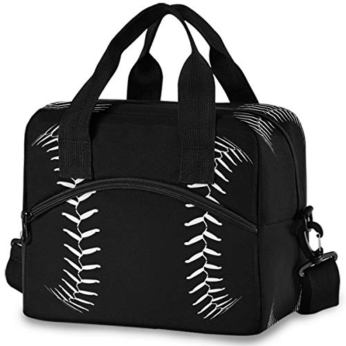 Fashion Baseball Cool Black Insulated Lunch Tote Bag Sport Softball Ball Print Reusable Cooler Lunch Box with Shoulder Strap for Women Men Work Picnic School Beach (multi 8)