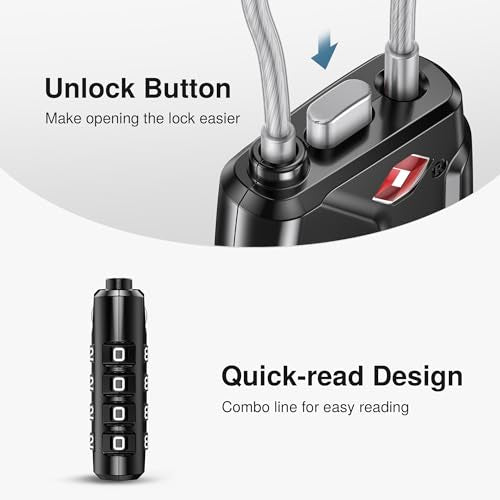2 Pack TSA Approved Luggage Locks 4 Digit Code Cable Lock Black (2 Count)