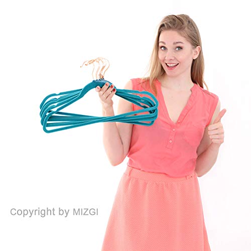 Velvet Hangers 50 Pack Non Slip Heavy Duty Teal Rose Gold Hooks (50 Count)