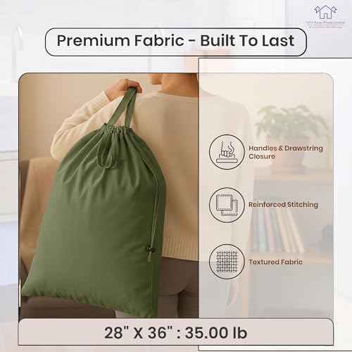 LFH Home Large Premium Cotton Rich Canvas Laundry Bag with Drawstring and Handles Heavy Duty (6 Count)