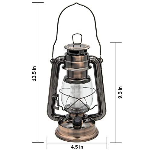 LED Vintage Lantern Metal Hanging Hurricane 12 LED Dimmer Switch Cold White Battery Operated Power Outage Indoor Camping Lighting Outdoor Brooklyn (2 Count)