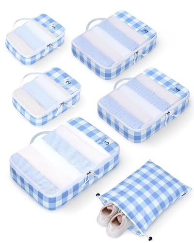 6 Set Packing Cubes for Travel Durable Suitcase Organizer Bags Set with Personalized Tag Travel Essentials with Shoe Bag Traveling Accessories for Luggage Machine Washable (6 Count)