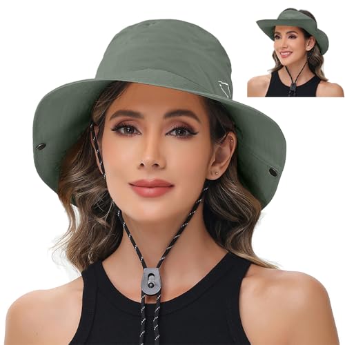 Sun Hats for Women Bucket Hat UV Protection Fishing Hat Wide Brim Safari Hats 2 in 1 Zip