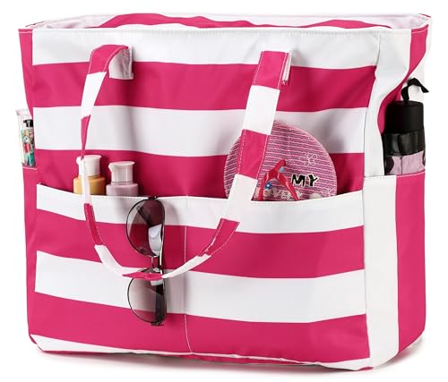 Waterproof Beach Tote Pool Bags for Women Ladies Extra Large Carry On Bag With Wet Compartment for Weekender Travel