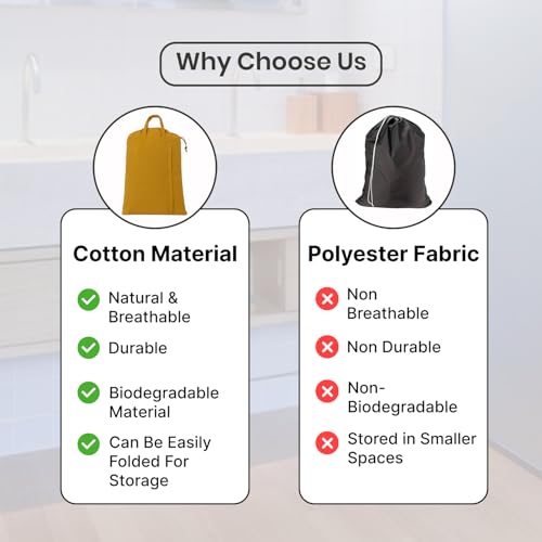 LFH Home Large Premium Cotton Rich Canvas Laundry Bag with Drawstring and Handles Heavy Duty (4 Count)