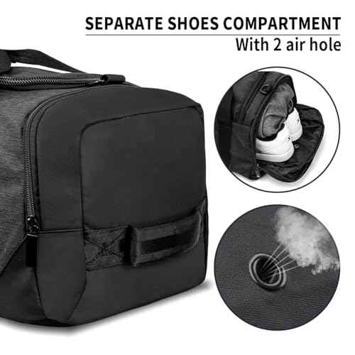 large Gym Duffle Bag Backpack Waterproof Sports Duffel Bags Travel Weekender Bag for Men Women Overnight Bag with Shoes Compartment Black