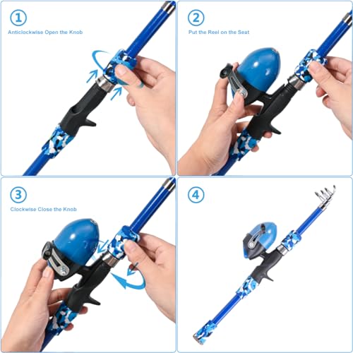 Portable Kids Fishing Rod Set 2Pack Telescopic Fishing Poles for Boys and Girls Fishing Rod and Reel Combos with Full Kits Fishing Net and Bucket for Toddler Youth