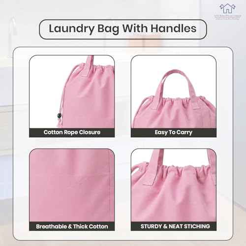 LFH Home Large Premium 1pack Cotton Rich Canvas Laundry Bag with Drawstring and Handles Heavy Duty