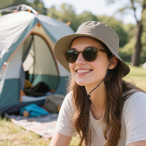 Waterproof Bucket Hats for Woman UPF 50+ Sun Hat Khaki