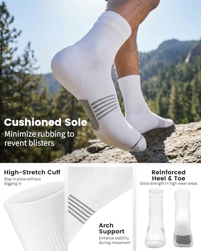 3 Pairs Running Compression Socks for Men & Women Crew Socks with Cushion (3 Count)