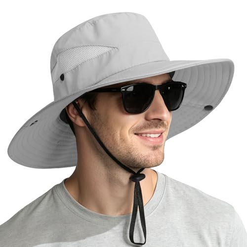 Sun Hats for Men Women Wide Brim UPF 50+ Hat Lightgrey