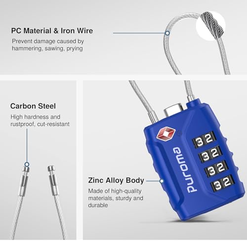 2 Pack TSA Approved Luggage Locks 4 Digit Code Cable Lock Blue (2 Count)
