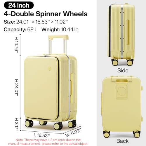 Checked Luggage with Cup Phone Holder and Charger Hard Shell Suitcases with Spinner Wheels