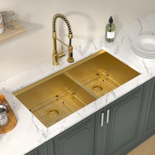 33 Inch Matte Gold Double Bowl Kitchen Sinks