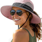Womens Sun Hat with Ponytail Hole Beach Hiking Summer Wide Brim UPF 50+ Outdoor Protection Foldable Bucket Hat Pink