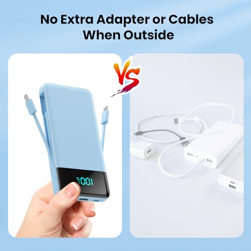 Portable Charger for iPhone with Built in Cables and Wall Plug