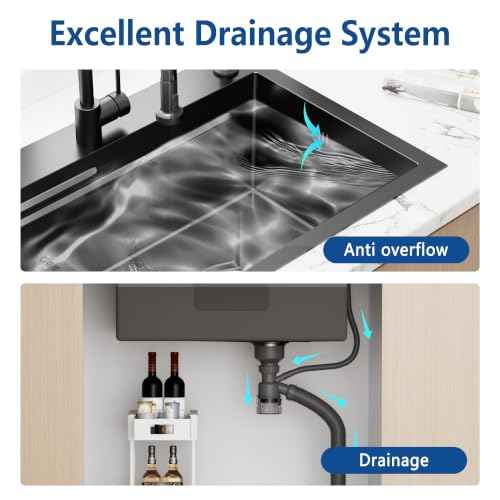 29.5 x 17.7 x 9 Inch 16 Gauge Black T304 Kitchen Sink Workstation