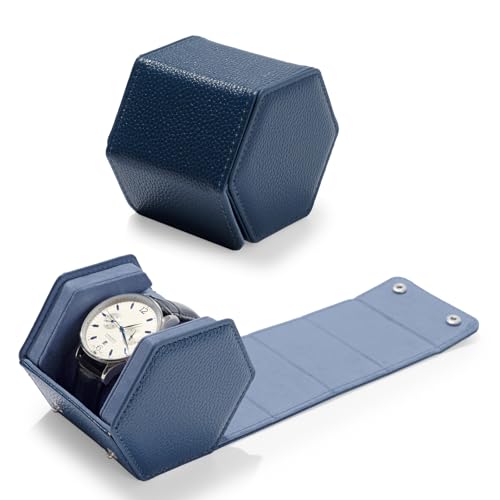 Single Watch Box Blue Hexagonal