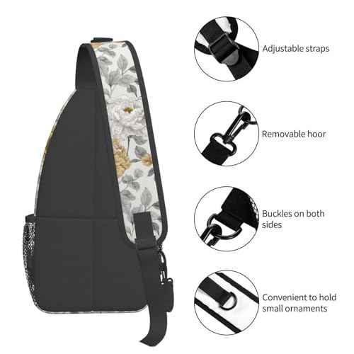 Sling Bag Rustic Flower Peony Floral Hiking Daypack Crossbody Shoulder Backpack Travel Chest Pack for Men Women