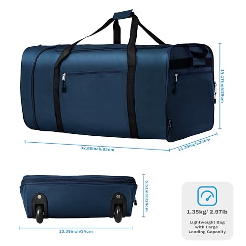 100L Foldable Rolling Duffel Bag with 2 Wheels