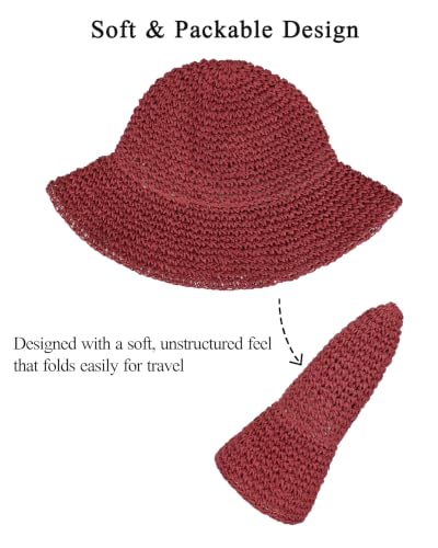 Womens Crochet Straw Sun Hat Foldable Floppy Wide Brim Beach Hat for Summer
