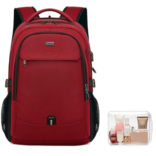 17 Inch Laptop Backpack for Travel Water Resistant College Backpack for Women Laptop Bag with USB Charging Port and Clear Toiletry Bag