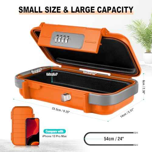 Portable Safe Lock Box with Combination Lock Mini Beach Travel Safe Waterproof Small Lockable Box with Removable Wire Rope Combination Safe Box for Dorm