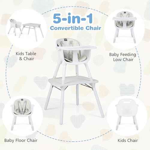 High Chair 5 in 1 Convertible Highchair for Babies & Toddlers